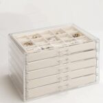 5 Drawers Clear Jewelry Box for Women and Girls, Acrylic Earring Holder Organizer Ring Holder Display Storage, Mother's Day Warm White
