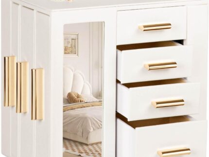 Jewelry Box for Women Large: Rotating Organizer for Ring Earring Necklace Bracelet - 7 Drawers Storage for Dresser (White)