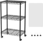 3 Small Shelves Storage Shelf Wire Shelving Unit Metal Shelf Adjustable Organizers Storage Shelving with Wheels for Bathroom Laundry Room Kitchen Pantry11.5”D x 17.5”W x 30.5”H Black