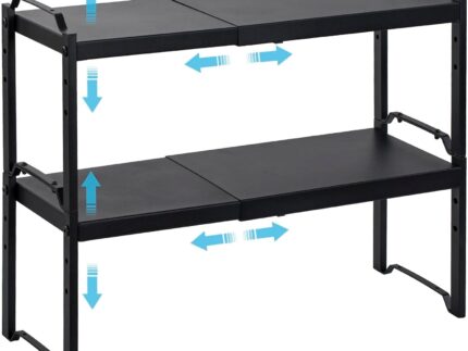 2 Pack Expandable Cabinet Countertop Shelves, Stackable Shelves Organizers For Kitchen Cabinet Countertop Storage, Adjustable Counter Cupboard Pantry Organizer Shelf Rack Stand, Length:20.5"