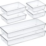6 Pcs Large Size Clear Drawer Organizer Set, Acrylic Non Slip Non Cracking Kitchen Drawer Storage Tray Divider, Multifunctional Storage for Cosmetics, Bathroom, Tools, Kitchen and Office