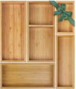 Bamboo Drawer Organizer Set, 5 PCS Multi-Use Individual Wood Storage Organizers, Junk Drawer Divider and Storage Trays Containers for Kitchen, Bathroom, Office Desk, Makeup, Jewelry, Utensils