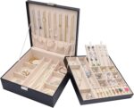 Jewelry Box for Women, 2 Layers Large Leather Jewelry Organizer Storage Case with Removable Pad for Earrings -Black