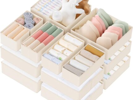 Drawer Organizer Clothes, 21 Pack Dresser Organizer for Baby Clothes, Underwear, Sock - Foldable Closet Organization and Storage Dividers Bins for Nursery, Bedroom (Beige)