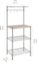 Kitchen Storage Baker's Rack with Removable Wood Top, Chrome/Beige, 24"W x 59"H x 18"D - Image 2