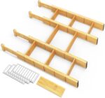 Bamboo Drawer Dividers with Inserts and Labels, Kitchen Adjustable Drawer Organizers, Expandable Organization for Home, Office, Dressers, 4 Dividers with 9 Inserts (17"-22" Natural)
