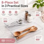 8 Pack Large Clear Plastic Drawer Organizer Bins - Acrylic Bathroom Drawer Organizer Trays - Heavy Duty Kitchen Drawer Dividers for Utensils - Non-Slip Storage Bins for Makeup, Bedroom, Office Desk - Image 2