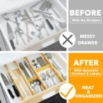 Bamboo Drawer Dividers with Inserts and Labels, Kitchen Adjustable Drawer Organizers, Expandable Organization for Home, Office, Dressers, 4 Dividers with 9 Inserts (17"-22" Natural) - Image 2