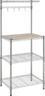 Kitchen Storage Baker's Rack with Removable Wood Top, Chrome/Beige, 24"W x 59"H x 18"D