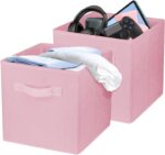2 Pcs Storage Cubes, 10.5 Inch Collapsible Storage Bins, Fabric Foldable Bins for Organization, Durable Storage Bins for Closet, Shelves, Offices (Pink)