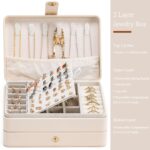 Jewelry Organizer Box, 2-Layer Large Jewelry Storage Case, Portable Travel Jewelrys Display Holder for Earrings, Necklaces, Bracelets (Beige, PU Leather) - Image 2