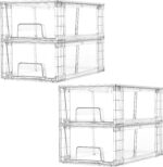 4 Pack Stackable Storage Drawers,Clear Acrylic Drawer Organizers with Handles, Easily Assemble for Fridge, Bathroom,Kitchen Undersink,Cabinet,Pantry Organization and Storage