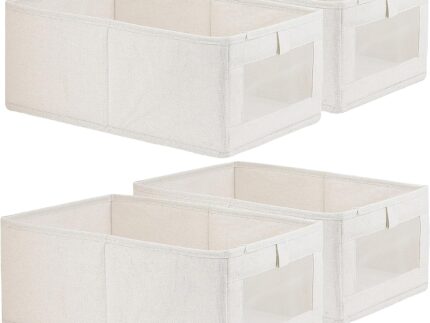 4 Pack Linen Storage Bins, Storage Containers for Organizing Clothing, Jeans, Toys, Books, Shelves, Closet, Wardrobe - Closet Organizers and Storage, Large Storage Boxes Baskets with Window