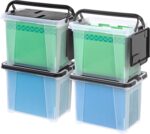 File Box File Organizer w/ Wing Lid for / File, Water Resistant Document Box, -Free Plastic Storage Bin Organizer with Handles, Stackable, Nestable, Clear 18 Qt. 4Pack